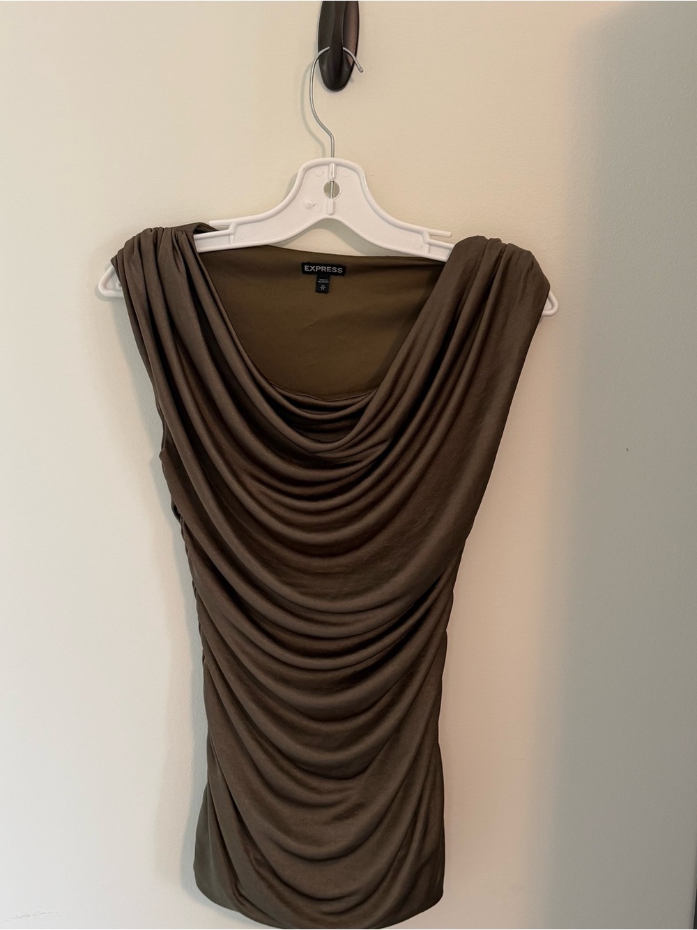 Express Olive Draped Cowl Neck Top